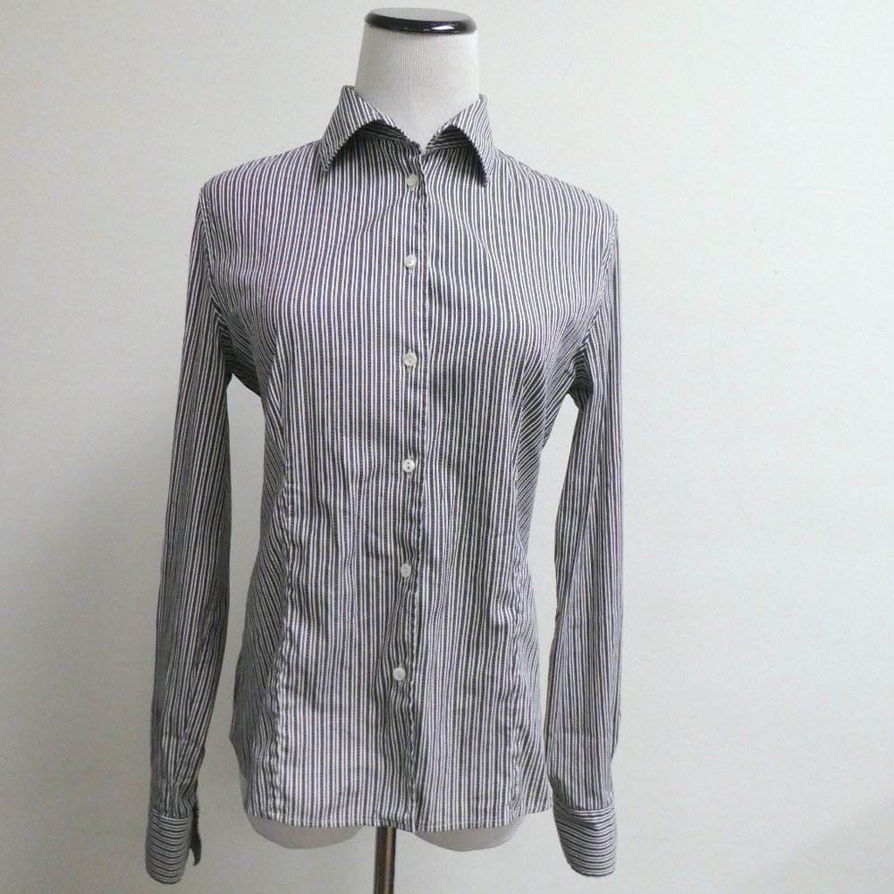 LORO PIANA SHIRT black white stripe stretch Made in Italy i44